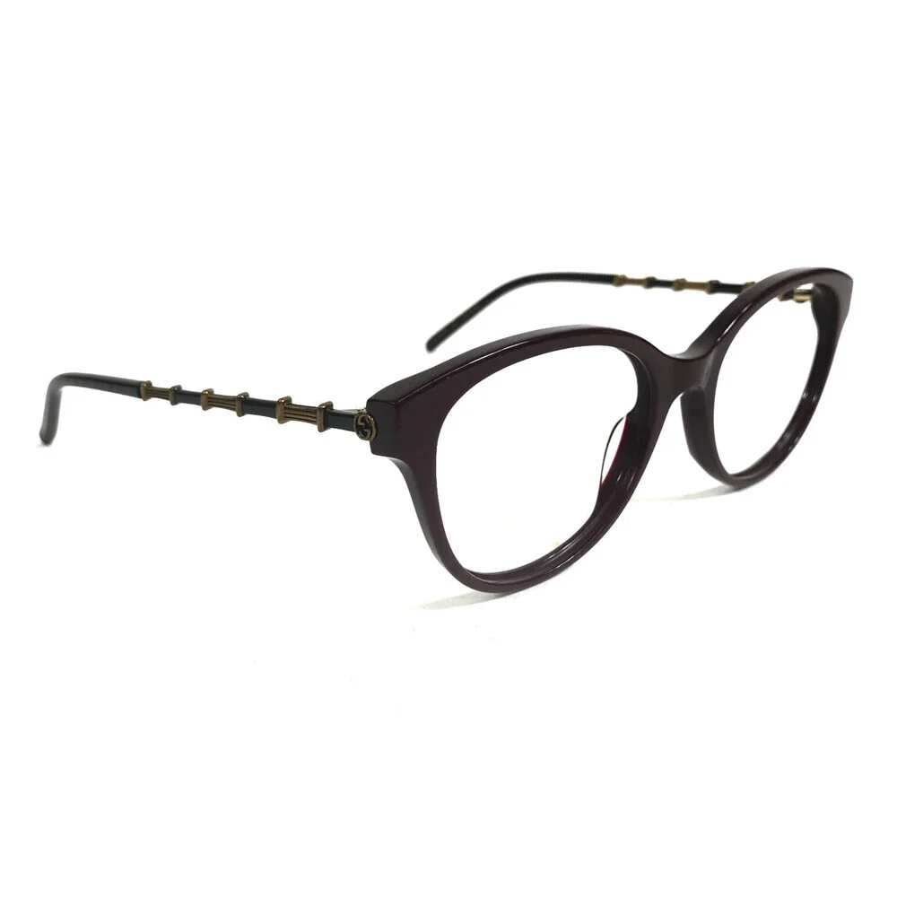 Gucci Eyeglasses Frames GG0656O 004 Shiny Burgundy Antique Gold Bamboo 53-19-140